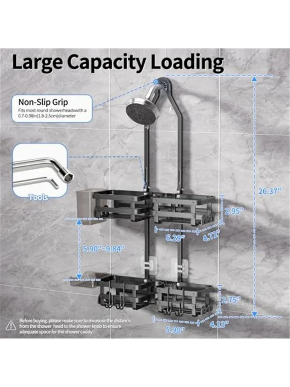 Shower Caddy Hanging Rack Aluminum Bathroom Shelf Adjustable Organizer